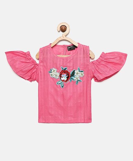 Actuel Half Sleeves Flower Embellished Top - Pink