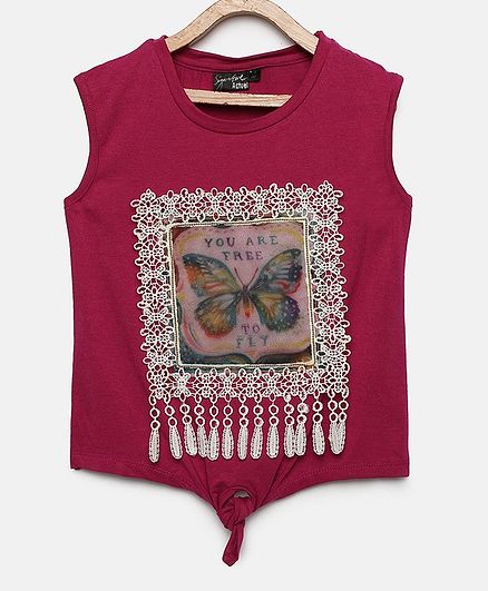 Actuel Sleeveless Butterfly Print Top - Maroon