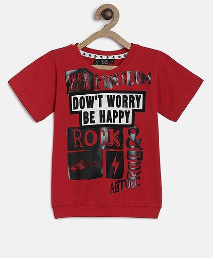 Actuel Typography Print Half Sleeves Tee - Red