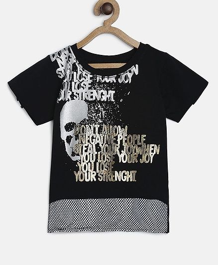 Actuel Typography Print Half Sleeves Tee - Black