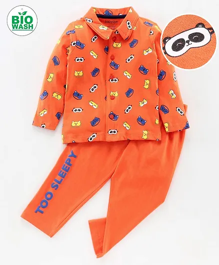 Babyoye Full Sleeves Shirt And Pajama Set Panda Print - Orange