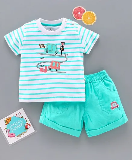 Child World Half sleeves Tee and Shorts Set Car Patch - Blue