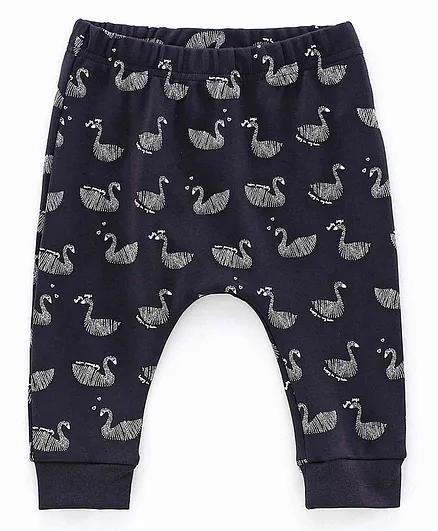 Doreme Full Length Diaper Leggings Swan Print - Navy Blue