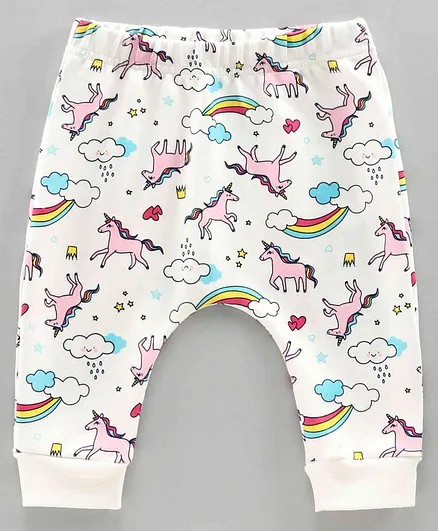 Doreme Full Length Diaper Leggings Unicorn Print - Off White
