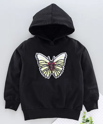 Kiddopanti Full Sleeves Butterfly Design Hoodie - Black
