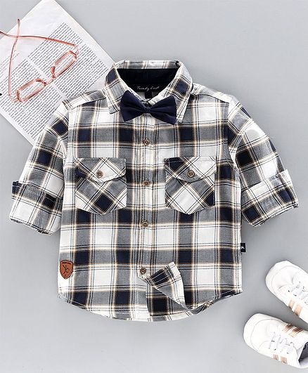 Trendy Cart Full Sleeves Checked Shirt With Bow - Black