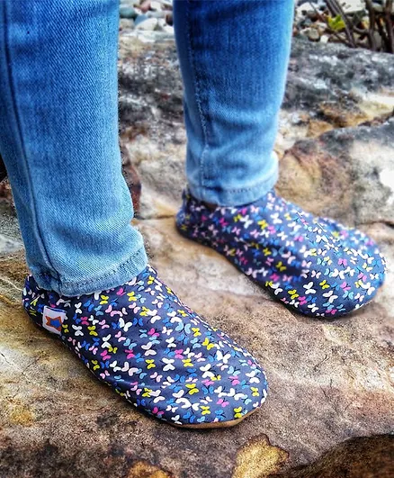Skips Butterfly Print Soft Booties - Navy Blue
