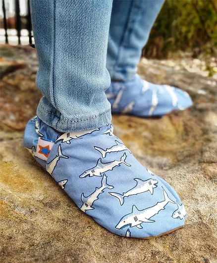 Skips Shark Print Soft Booties - Blue