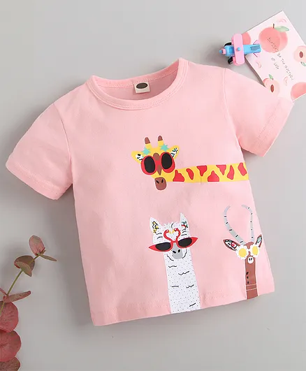 Kookie Kids Half Sleeves Tee Animal Print - Pink