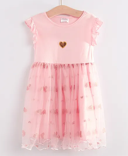 Kookie Kids Sleeveless Frock Heart Patch - Pink