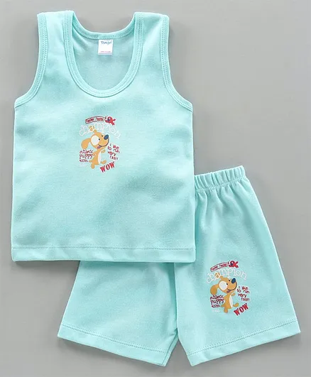 Tango Sleeveless Innerwear Vest and Shorts Set Puppy Print - Blue
