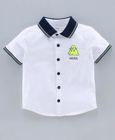 Babyoye Half Sleeves Shirt Walrus Embroidery - White