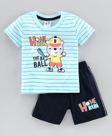 Tango Half Sleeves T-Shirt & Shorts Set Bear Print - Blue
