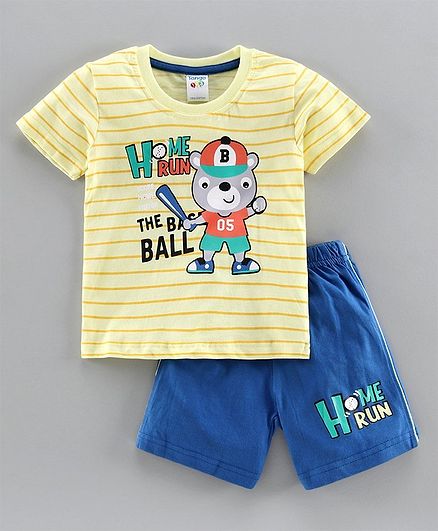 Tango Half Sleeves T-Shirt & Shorts Set Bear Print - Yellow Navy