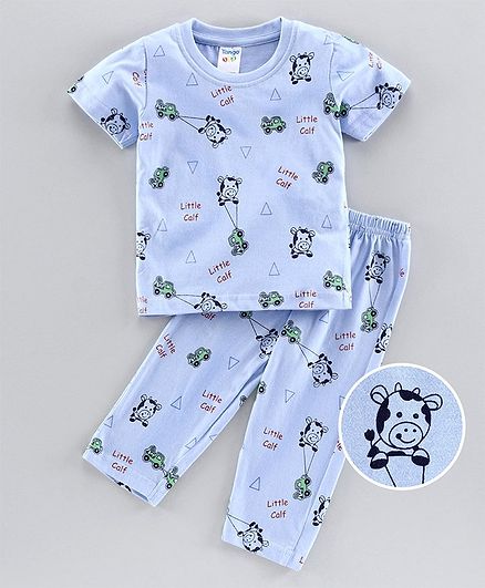 Tango Half Sleeves Night Suit Cow Print - Blue