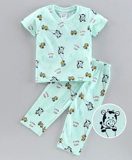 Tango Half Sleeves Night Suit Cow Print - Sky Blue