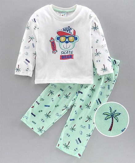 Tango Full Sleeves Tee and Lounge Pant Set Skate Print - Green