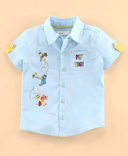 Babyoye Half Sleeves Shirt Aeroplane Print - Blue
