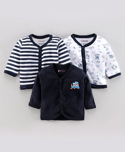 Bumzee Striped & Printed Full Sleeves Pack Of 3 Tee - Navy