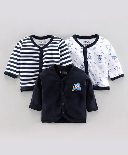 Bumzee Striped & Printed Full Sleeves Pack Of 3 Tee - Navy
