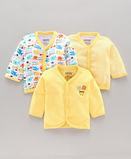 Bumzee Front Open Full Sleeves Pack Of 3 Animal Print Vest - Yellow