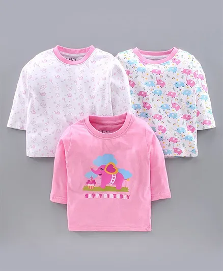 Bumzee Full Sleeves Pack Of 3 Animal Print Tee - Pink