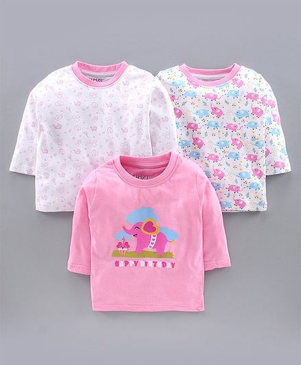 Bumzee Full Sleeves Pack Of 3 Animal Print Tee - Pink