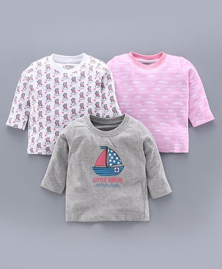 Bumzee Full Sleeves Pack Of 3 Bear Print Tee - Grey