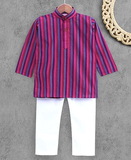 Ridokidz Striped Full Sleeves Kurta Pajama - Multi
