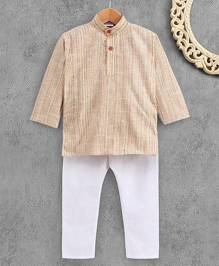Ridokidz Full Sleeve Self Design Kurta With Pyjama - Multicolor
