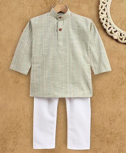 Ridokidz Full Sleeve Self Design Kurta Pyjama - Green