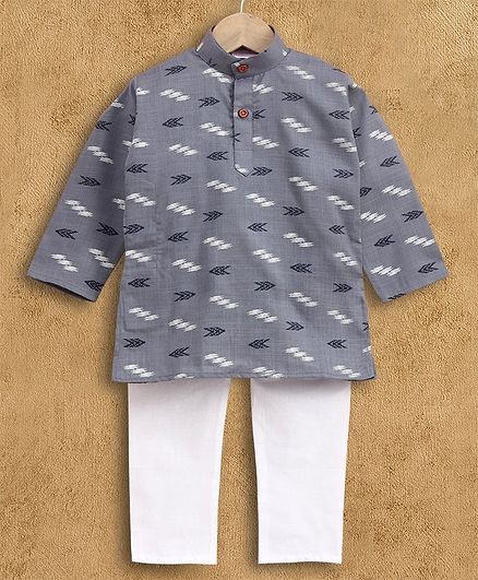 Ridokidz Full Sleeves Arrow Design Kurta Pyjama - Grey