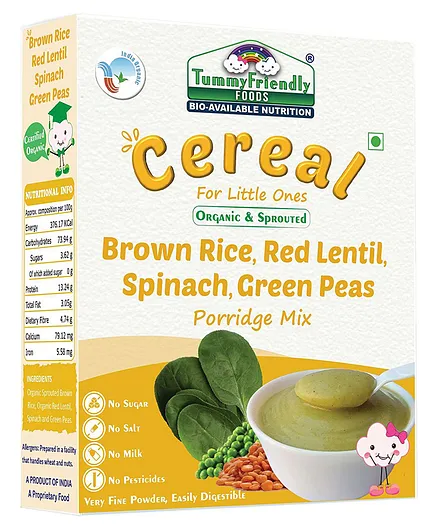 Tummy Friendly Foods Sprouted Brown Rice Red Lentil Spinach Green Peas Porridge Mix - 200 gm