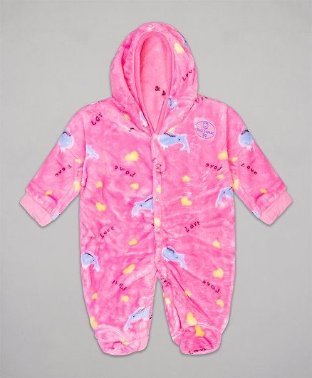 The Sandbox Clothing Co All Over Fish Printed Full Sleeves Hooded Romper - Light Pink