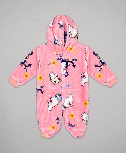 The Sandbox Clothing Co Full Sleeves Cartoon Print Detailing Hooded Romper - Light Pink