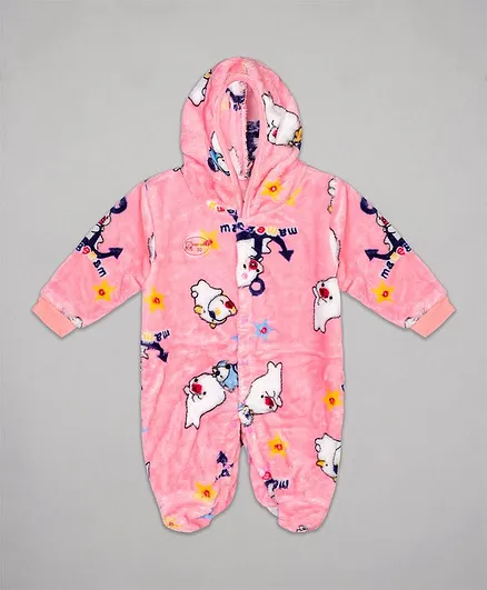 The Sandbox Clothing Co Full Sleeves Cartoon Print Detailing Hooded Romper - Light Pink