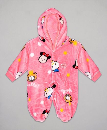The Sandbox Clothing Co Full Sleeves All Over Cartoon Printed Hooded Romper - Light Pink