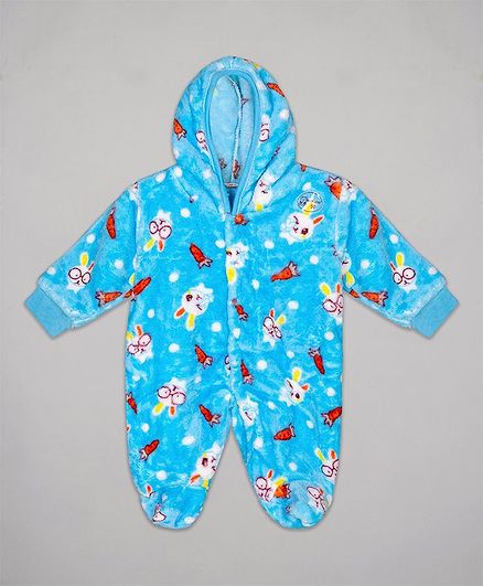 The Sandbox Clothing Co Full Sleeves All Over Bunny Printed Hooded Romper - Light Blue