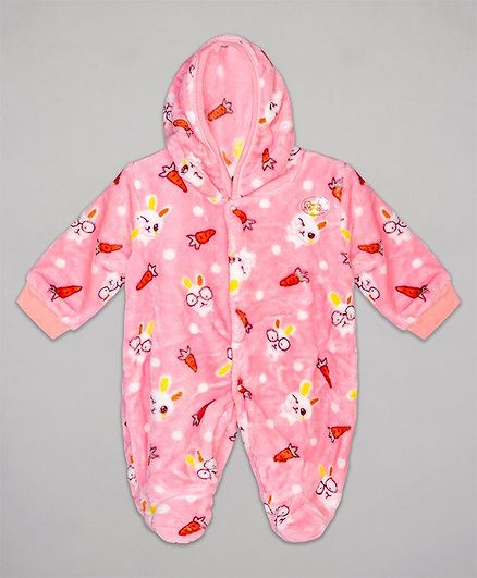 The Sandbox Clothing Co Full Sleeves All Over Bunny Printed Hooded Romper - Light Pink