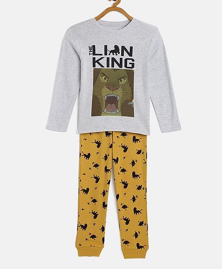 LOOCUST Lion King Print Full Sleeves Tee With Pajama - Grey Yellow