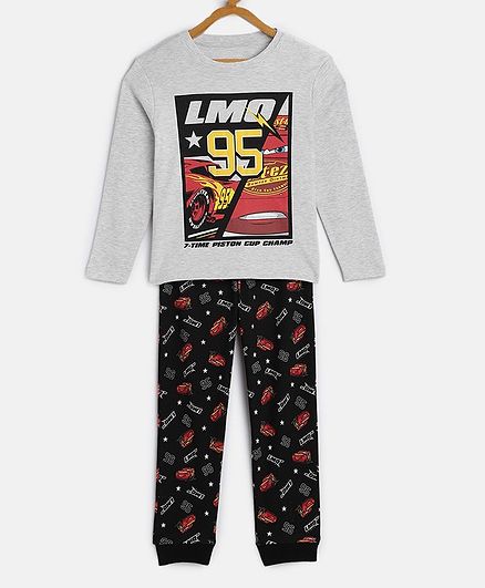 LOOCUST Full Sleeves Racing Cars Print Tee With Pajama - Grey