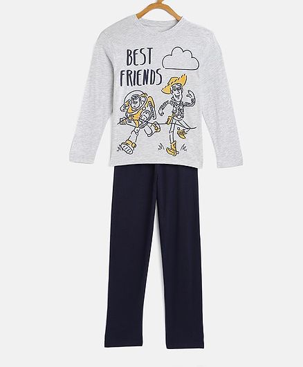 LOOCUST Full Sleeves Toy Story Print Tee With Pajama - Grey