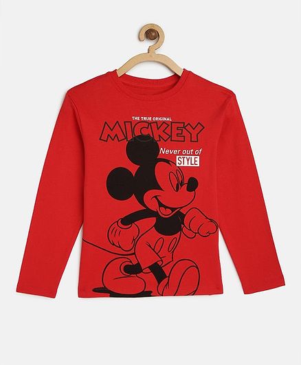LOOCUST Mickey Mouse Print Full Sleeves Tee - Red