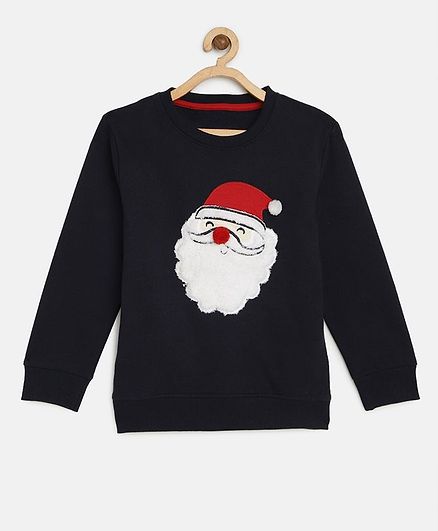 LOOCUST Santa Embroidered Full Sleeves Sweatshirt - Navy Blue