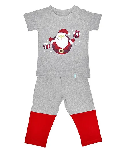 Plan B Santa Print Half Sleeves Night Suit - Grey