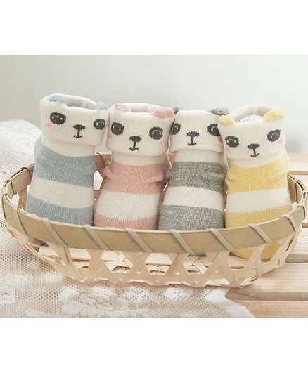Kidofash Striped Pack Of 4 Pair Anti Slip Socks - Multi