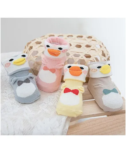 Kidofash Bow Design Pack Of 4 Anti Slip Socks - Multi