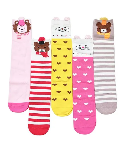 Kidofash Striped & Printed Pack Of 5 Pair Socks - Multi