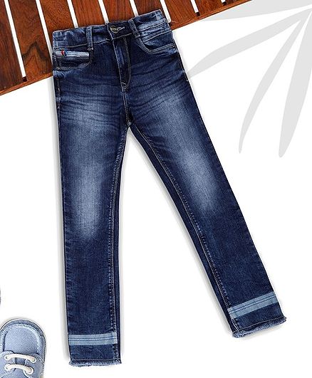 Sodacan Washed Full Length Raw Edges Jeans - Blue