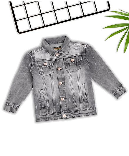 Sodacan Solid Full Sleeves Scrapping SprayDenim Jacket - Grey